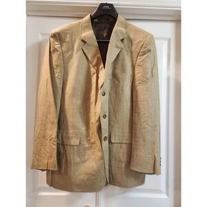 Petrocelli Blazer Mens 50L Beige Silk‎ Wool Plaid Tweed Sport Coat Jacket Long